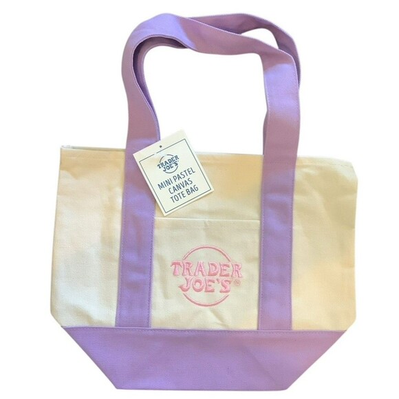 Trader Joes Handbags - Trader Joe's Mini Tote Lavender Pink Canvas Tote LIMITED EDITION